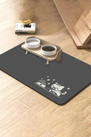 Matgo Pati Mama Çeken Kedi Gri Renk Beslenme Matı Kaymaz Sıvı Geçirmez Kedi Köpek Mama Paspası 50x70cm