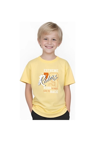 Panios Kids Extreme Riders Baskılı Erkek Çocuk Yuvarlak Yaka Kısa Kollu T-shirt Sarı