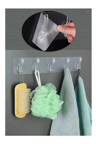 5 Li Kendinden Yapışkanlı Şeffaf Askılık Güçlü Mutfak Ve Banyo Duvar Askısı