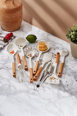 Aryıldız Dailytools 10 Parça Silikon Mutfak Seti Ahşap - Beyaz