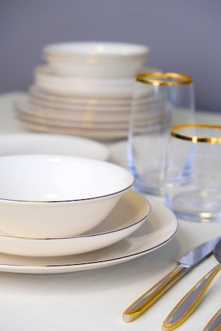 Tabak Evi Chic Altın Yaldız Porselen Yemek Takımı 24 Parça 6 Kişilik Beyaz - Altın