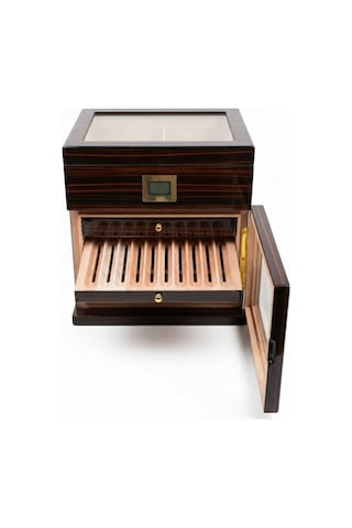 Premiumquality Vitacura 4 Çekmeceli İçi Ledli Kahverengi Sedir Humidor Puro Kutusu Tr9825