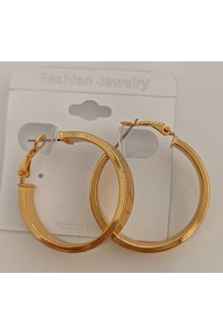 Halka Detay Gold Renk Büyük Boy Çelik Küpe Modern Şık Tasarım Günlük Kullanım çok renkli