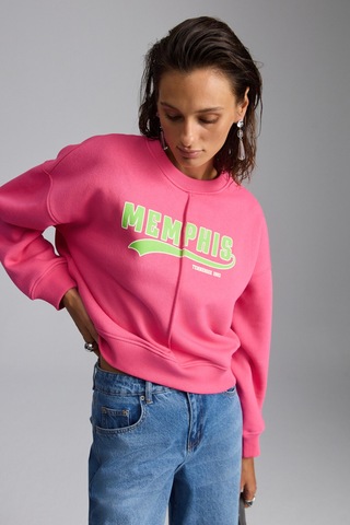 Grımelange Daleska Kadın Şehir Temalı Baskı Detaylı Yumuşak Organik Pamuk Şardonlu Regular Pembe Sweatshirt