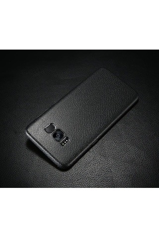 Ally Galaxy S8 Deri Dokulu Premium Soft Silikon Kılıf-Siyah