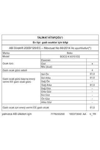 Beko BOCD K 6510 EG Gazlı Cam Tablalı Ocak