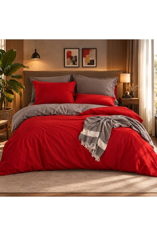 7days Çift Taraflı Çift Kişilik 6 Parça Nevresim Takımı 200x220 Gri Kırmızı 7days Çift Taraflı Çift Kişilik 6 Parça Nevresim Takımı 200x220 Gri Kırmızı