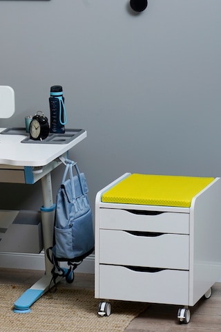 Creo Mobili Çekmeceli Tekerlekli Sirius Keson, Oturulabilir Ofis Ve Ev Komodini, Ekru/sarı
