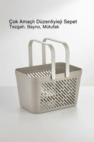 1'li Gri Çok Amaçlı Kulplu Sepet Mutfak Banyo Organizer Taşıma Sepeti Çok Renkli