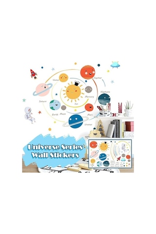 Joyzzz Gezegenler Duvar Sticker, Güneş Sistemi Duvar Çıkartmaları, Çocuk Duvar Çıkartmaları, Çıkarılabilir D