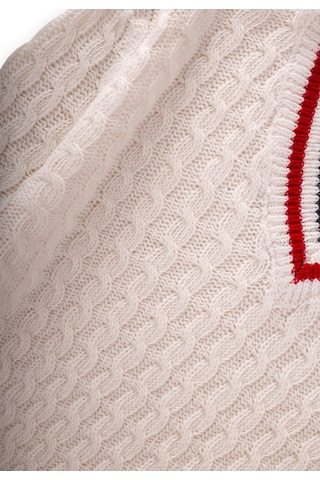 Saç Örgü V Yaka Kazak 2-9 Yaş Ekru Ekru