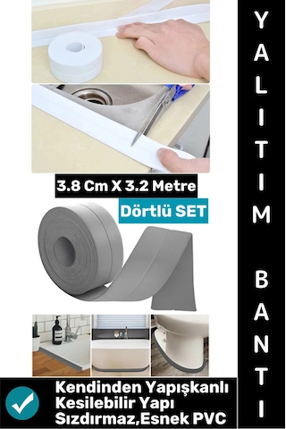 Bantseti Mutfak Lavabo Pencere Sızdırmaz Kenar Yalıtım Bandı Çok Şık Beyaz-gri 3.2 Metre Dörtlü Set