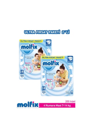 Molfix Bebek Bezi Ultra Fırsat Paketi Maxi 4 Numara 2 x 100 Adet 2'li