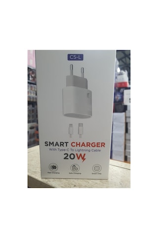 C5l Smart Charger 20w Type C To Lightning Kablolu Hızlı Şarj Aleti Fast Charging Smart Chip Safe Charging Usb C Adaptör Ve Şarj Kablosu