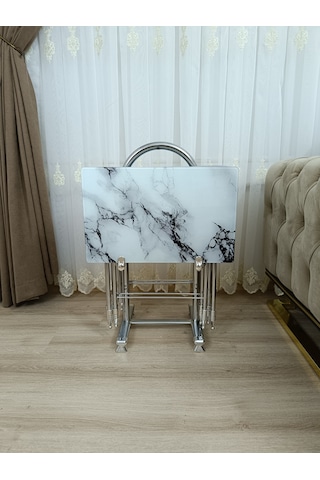 Çanta Zigon Sehpa,4'lü Sehpa, Zigon Sehpa, Camlı Sehpa -beyazmerm