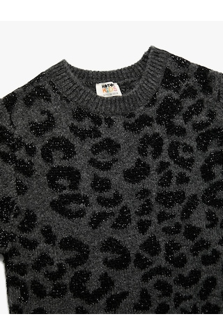 Koton Leopar Desenli Bisiklet Yaka Kısa Kollu Triko Elbise Gri Desenli 6wkg90054ht Gri Desenli