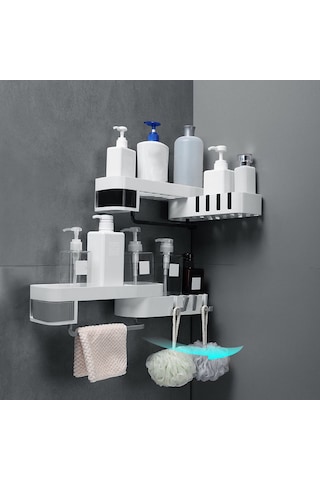 Hombey Duvar Monteli Dönerli 2 Katlı Depolama Rafı - Banyo/mutfak İçin Deliksiz Kurulum, Su Tüpü Ve Gizli Kanca Özellikli Plastik Organizer Beyaz - Siyah