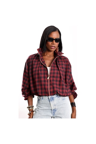 5in1Canpolat Bordo Dik Yaka Ekose Bomber Ceket 9784