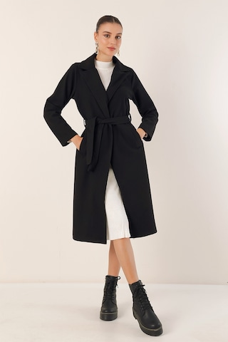 Bigdart9118 Kruvaze Yaka Kaşe Kaban - Siyah 001