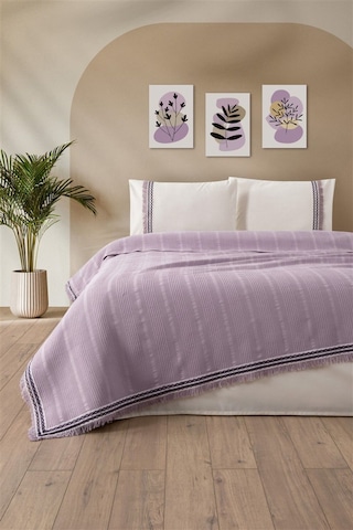 Tivoli Çift Kişilik Dantelli 4 Parça Pike Takımı Çeyizlik-melanie-kapuçino Lıla Lila