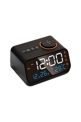 Büyük Led Ekranlı Dijital Çalar Saat 0-100% Dimmer Siyah