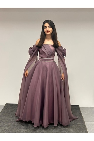 Kız Çocuk Abiye Lila Uzun Askılı Kolları Çıkabilen Pelerinli Şifon Abiye Elbise 10-15 Yaş Lila
