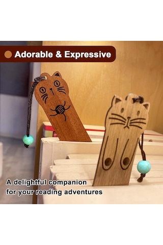 Sevimli Kedi Ayraçları, Kitap Sever Çocuklar İçin Kawaii Ahşap Ay