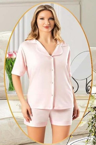 Xses 5025 Kadın Pudra Penye 4'lü Şortlu Sabahlık Gecelik Takım Pudra