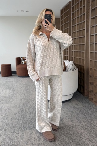 Laluvia Bej Örgü Triko Takım - 98074 Bej