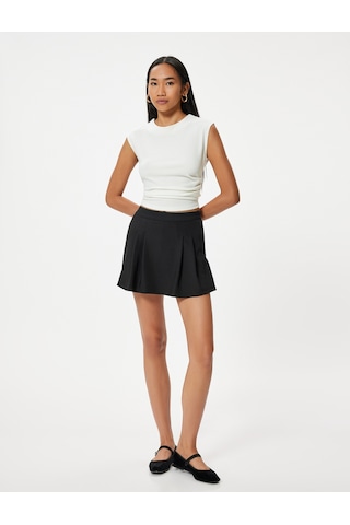 Koton Mini Pileli Şort Etek Slim Fit Standart Bel Siyah 4sak10599ek Siyah