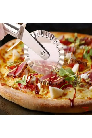 Rotanev Paslanmaz Çelik Tırtıklı Pizza Mantı Hamur Kesici Kesme Bıçağı Hamur Şekillendirme Ruleti Metal