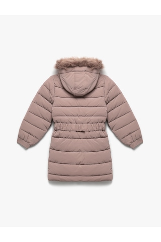 Koton Uzun Şişme Kapşonlu Mont Suni Kürk Detaylı Cepli Kemerli Pembe 5wkg00025aw Gül