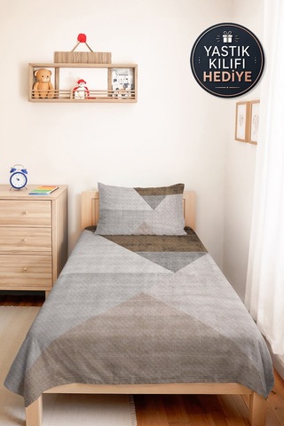 Gri Geometrik Modern Genç Odası Tek Kişilik Pike Takımı-antrasit Bej 160x220cm Kapitone Yatak Örtüsü Mat Ada Kabuğu