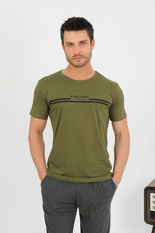 Akbeniz Erkek Pamuk Kısa Kol Pijama Takım Haki 6875 Haki