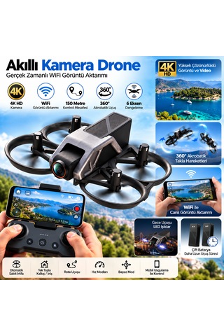 Kameralı Mini Drone Wifi Görüntü Aktarımlı 360 Derece Akrobatik Uçuş Çift Bataryalı Kumandalı Drone