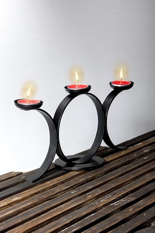 Bundera Siyah Çember Model Dekoratif Metal Ferforje Tealight Mum Dahil Şamdan Mumluk Çok Renkli