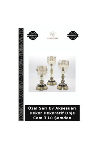 Özel Seri Ev Aksesuarı Dekor Dekoratif Obje Cam 3'lü Şamdan Çok Renkli