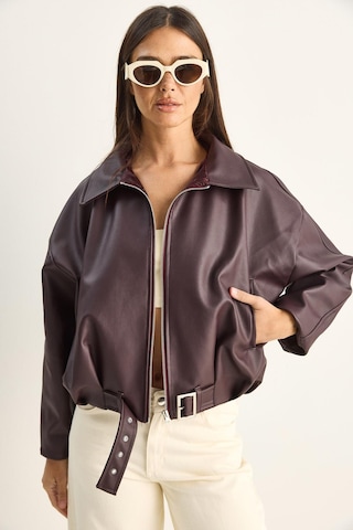 Oversize Tokalı Deri Ceket 3137 60284058 - Bordo