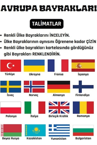 Avrupa Ülkeleri Bayrağı Çizme Ve Boyama Kitabı