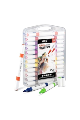 Art-x Acrylic Marker Duo Marker Çift Uçlu Su Bazlı Boyama Kalemi 24 Renk Set