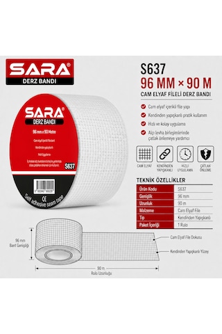 Sara S637 Derz Bandı 96 Mm X 90 M, Cam Elyaf Fileli, Kendinden Yapışkanlı