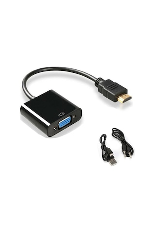 Hdmı To Vga Dönüştürücü Adaptör Mikro Usb Güç Ve Aux Ses Destekli 1080p Full Hd Görüntü Aktarım Aparat