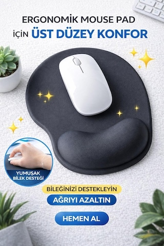 Tiger Track Siyah Bilek Destekli Ergonomik - Kaymaz Taban Mouse Pad 21 Cm 26 Cm