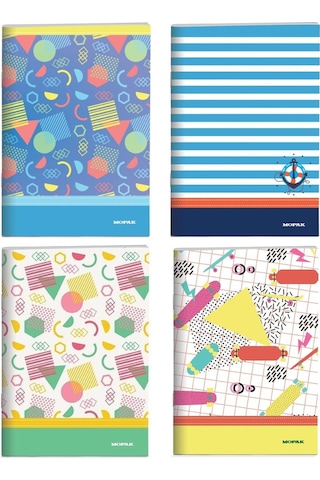 Mopak A4 80 Yaprak Karton Kapak Dikişli Defter Kareli 4 Adet