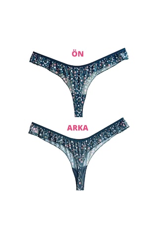 Tenan Yeşili Çiçek Desenli Tül Kenarları Fırfırlı Tanga Külot T.Yeşili