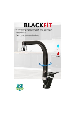 Siyah Mix Mutfak Bataryası Oynar Başlıklı Mutfak Musluğu Eviye Bataryası Çift Su Girişli Siyah