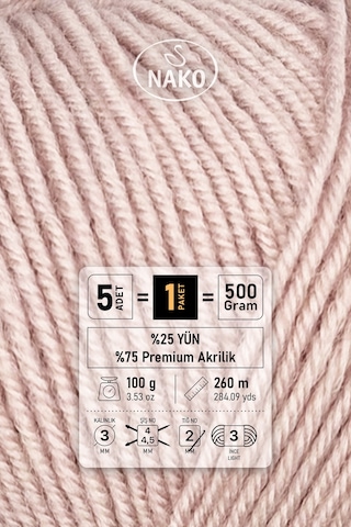 Süper İnci - 318 Gül Goncası - 5'li Paket - 100gr/260m - El Örgü İpi - Atkı Yelek Kazak İpi
