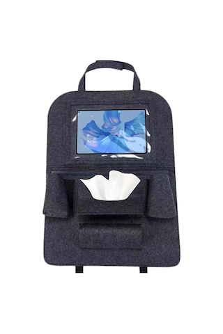 Glanz Araç Koltuk Arkası Organizer Koyu Gri Oto Tablet Telefon Tutucu Araba İçi Düzenleyici