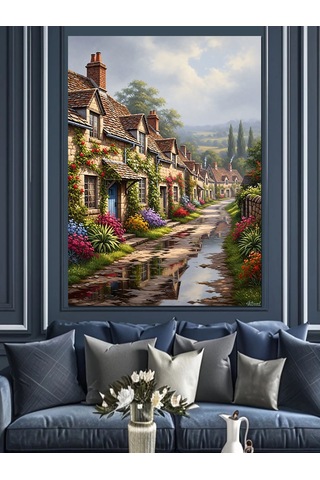 Ahşap Tablo Köy Sokağı Ve Evler Yiyecek Ve İçecek Tabloları