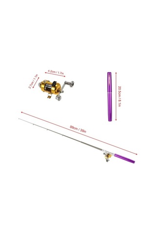 Dancemonkey Mini Teleskopik Olta Kamışı Makara Seti, Taşınabilir Cep Kalemi, Makara Ve Olta Kamışı Mor